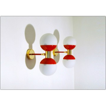 Wall Lamp DOUBLE SPHERE GLASS Art. A-052 - BRASS / RED