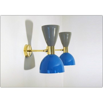 Wall Lamp Art. A-088 - Metal Lampshade - Brass structure - GRAY / Light BLUE Color