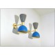 Pair of Wall Sconces Art. A-088 - Metal Lampshade - Brass structure - GRAY - Light BLUE Color