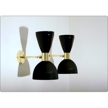 Pair of Wall Sconces Art. A-080 - Metal Lampshade - Brass structure - BLACK Color