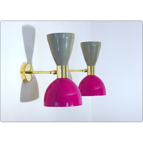 Pair of Wall Lamps Art. A-090 - Metal Lampshade - Brass structure - VIOLET / GRAY